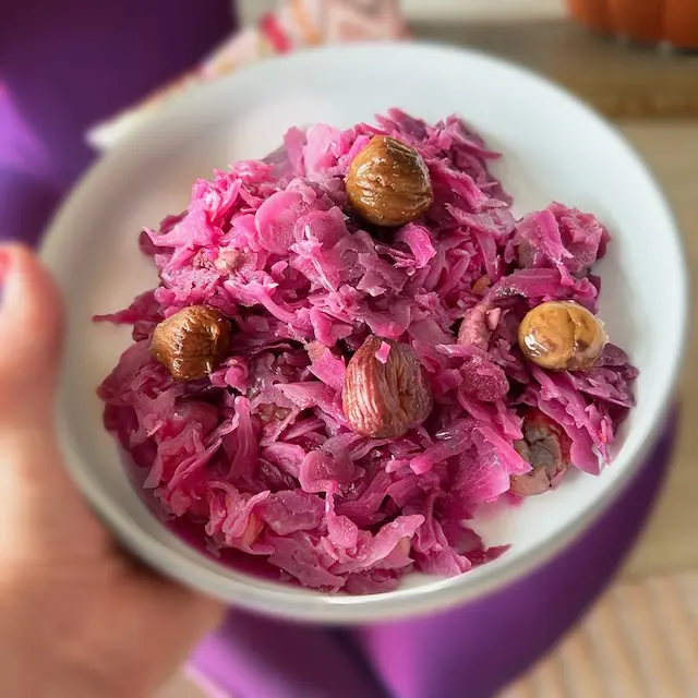 chou rouge et marrons rapés au robot KitchenAid avec la râpe
